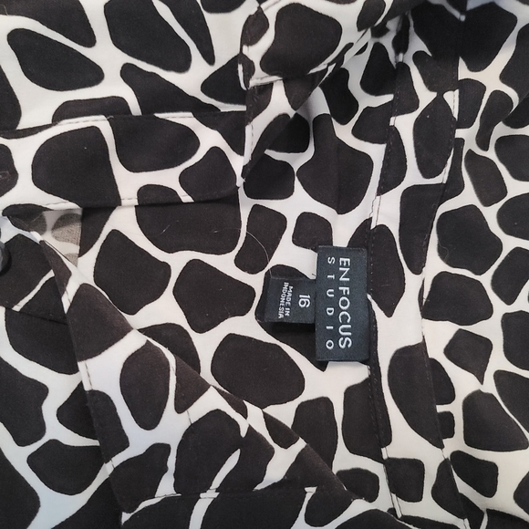 Enfocus Studio Midi Down Dress Brown And White Giraffe Print Dress US 16 - Picture 5 of 11